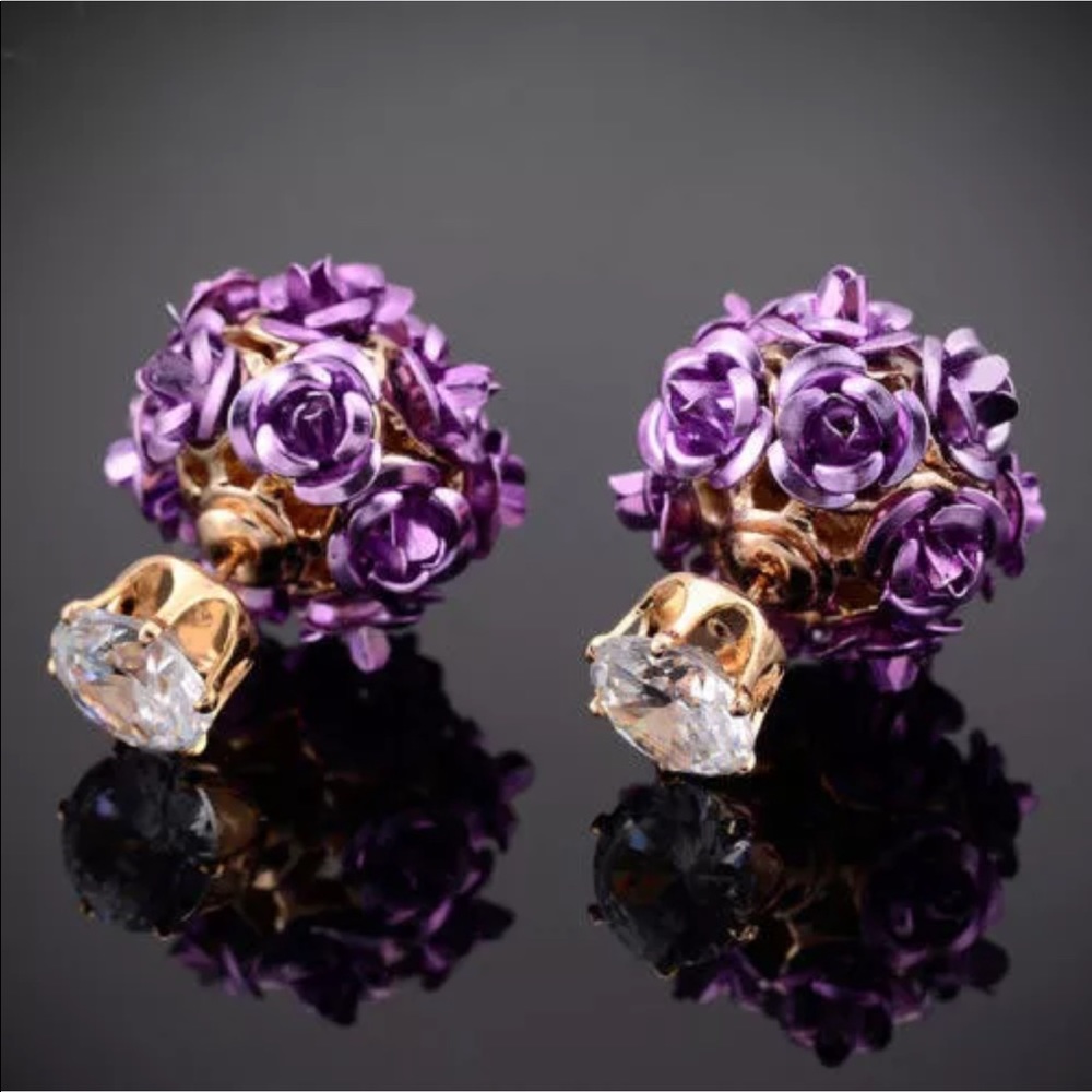 New Flower Rose Double Sided Stud Earrings Purple